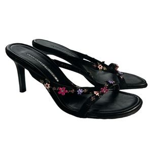 Donald J Pliner Jasmin metal enameled floral rhinestone embellished mules sz 6.5